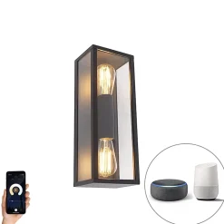 Applique murale intelligente noire 38 cm 2 lumières IP44 avec Wifi ST64 - Charlois