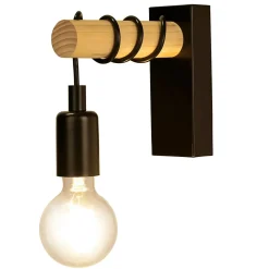 Applique murale intérieur en métal noir et effet bois E27 15W L.18,5 x l.6,5 x H.16,5cm, GoodHome Hornero