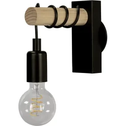 Applique murale intérieur en métal noir et effet bois E27 15W L.18,5 x l.6,5 x H.16,5cm, GoodHome Hornero