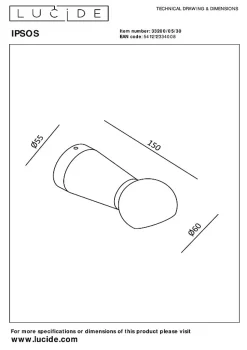 Applique murale IPSOS en aluminium avec LED intégré - Noir - Lucide
