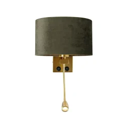 Applique murale laiton avec abat-jour en velours vert ovale 25cm - Brescia Combi