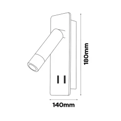 Applique murale LED avec lampe de lecture et interrupteur 10W + 3W 700 lm 4200K chargeur 2x USB Type-C blanc lampe de chevet