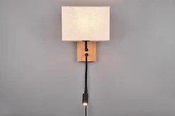 Applique Murale LED, E27 max. 28W + 1x3,1W 310lm 3000K, Bois Naturel et Tissu Blanc - Trio - Nilam