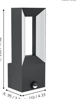 Applique murale LED intégrée à détection Riforano noir IP44 640lm Eglo