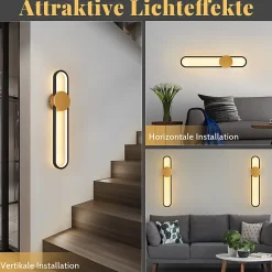 Applique murale LED NETTLIFE - 12 W - Lampe d'escalier 60 cm - Doré - Design moderne - Blanc chaud 3 000 K - Éclairage mural