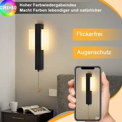 Applique murale LED Nettlife d'intérieur avec interrupteur - Lampe de couloir noire au design moderne 3000 K Blanc chaud 6W