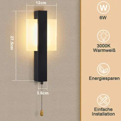 Applique murale LED Nettlife d'intérieur avec interrupteur - Lampe de couloir noire au design moderne 3000 K Blanc chaud 6W