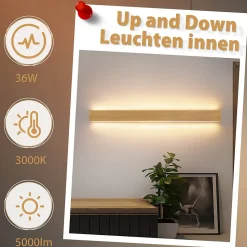 Applique murale LED NETTLIFE en bois - 100 cm 36 W - Lampe de couloir moderne - Blanc chaud 3 000 K - Pour salon, chambre