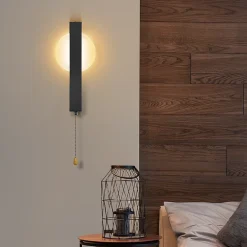 Applique murale LED Nettlife avec interrupteur - Lampe de couloir d'intérieur noire avec interrupteur à tirette