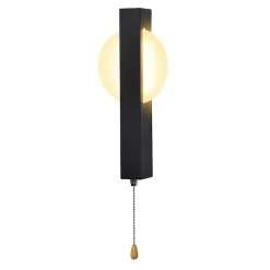 Applique murale LED Nettlife avec interrupteur - Lampe de couloir d'intérieur noire avec interrupteur à tirette