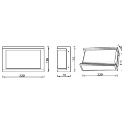 Applique murale LED rectangulaire, 12W 1200lm 4000K IP54, GRIS