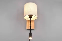 Applique murale LED 1xE27 max. 28W + liseuse 3,1W - Bois naturel et tissu blanc - Trio - Nilam