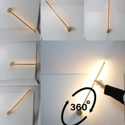 Applique Murale Linéaire Rotative 10W 2700K, 60 cm, Aluminium Doré LED Minimaliste à Lumière Chaude