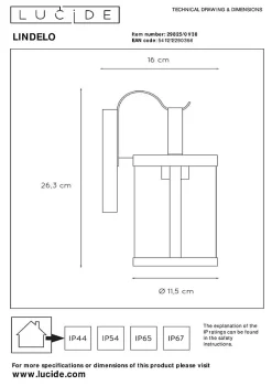 Applique murale LINDELO en métal avec 1xE27 - Noir - Lucide