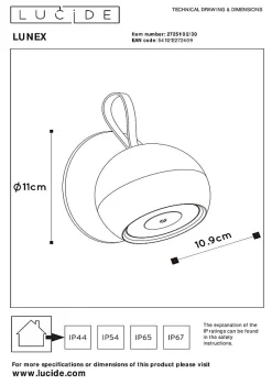 Applique murale LUNEX en aluminium avec LED intégré - Noir - Lucide
