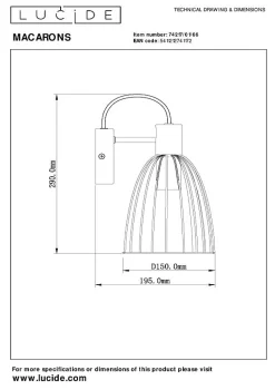Applique murale MACARONS en métal avec 1xE27 - Rose - Lucide