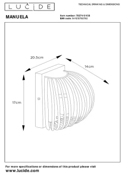 Applique murale MANUELA en métal avec 1xE14 - Noir - Lucide