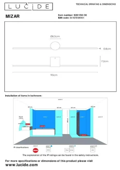 Applique murale MIZAR en aluminium avec LED intégré - Noir - Lucide