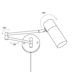 Applique murale moderne avec bras oscillant et câble de prise en bois et aluminium blanc Idéal pour chambre à coucher sa