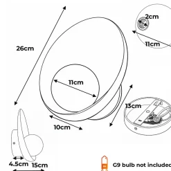 Applique murale moderne en résine de style milieu du siècle avec globe en verre blanc, dôme minimaliste en résine, G9 