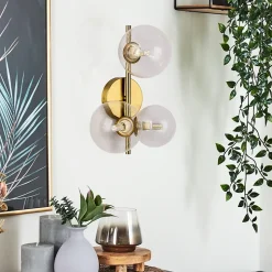 Applique Murale Moderne LIMA - Métal Doré avec 3 Boules en Verre Transparent Compatible avec 3 Ampoules G9 pour Intérieu