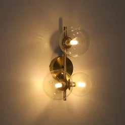 Applique Murale Moderne LIMA - Métal Doré avec 3 Boules en Verre Transparent Compatible avec 3 Ampoules G9 pour Intérieu