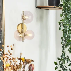 Applique Murale Moderne LIMA - Métal Doré avec 3 Boules en Verre Transparent Compatible avec 3 Ampoules G9 pour Intérieu
