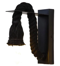 Applique murale moderne Mila métal et corde noir Avec Ampoule LED
