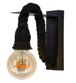Applique murale moderne Mila métal et corde noir Avec Ampoule LED