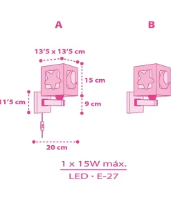 Applique Murale Moonlight lune et étoiles rose