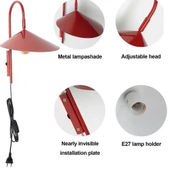 Applique murale métal rouge style nordique wabi-sabi douille E27