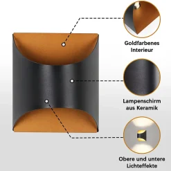 Applique murale NETTLIFE noire et dorée - Appliques murales modernes pour escaliers, chambre d'enfant