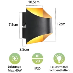 Applique murale NETTLIFE noire et dorée - Appliques murales modernes pour escaliers, chambre d'enfant