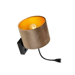 Applique murale noire avec abat-jour en velours marron 18 cm - Brescia