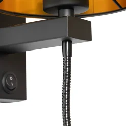 Applique murale noire avec bras flexible et abat-jour doré 15 cm - Brescia