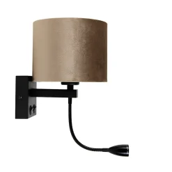 Applique murale noire avec abat-jour en velours taupe 18 cm - Brescia Combi