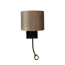 Applique murale noire avec abat-jour en velours taupe 18 cm - Brescia Combi