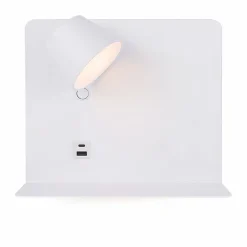 Applique murale orientable LED 6W avec USB et Type-C, CCT 2700,4000,6000K, interrupteur et plateau, métal blanc, spot gauche