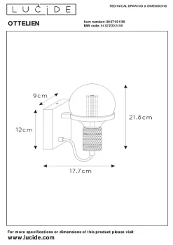 Applique murale OTTELIEN en acier avec 1xE27 - Noir - Lucide