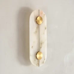 Applique murale ovale dorée LED avec abat-jour en albâtre - Calizia