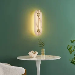 Applique murale ovale dorée LED avec abat-jour en albâtre - Calizia