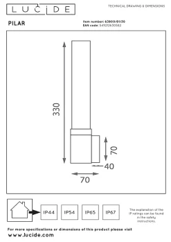 Applique murale PILAR en verre avec 1xE27 - Noir - Lucide
