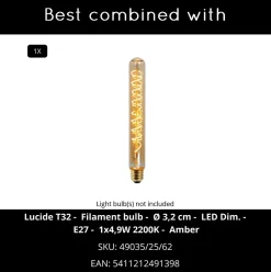 Applique murale PILAR en verre avec 1xE27 - Noir - Lucide