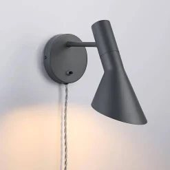 Applique Murale Pivotante avec Câble Prise et Interrupteur Oslo - Design Contemporain et Élégant E27 Métal Gris