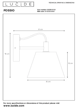 Applique murale POSSIO en béton avec 1xE14 - Gris - Lucide