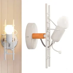 Applique murale Poupée Échelle avec détail en bois et aluminium blanc - Douille E27 lumière vers le haut pour couloir ch