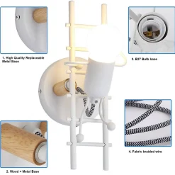Applique murale Poupée Échelle avec détail en bois et aluminium blanc - Douille E27 lumière vers le haut pour couloir ch