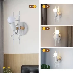 Applique murale Poupée Échelle avec détail en bois et aluminium blanc - Douille E27 lumière vers le haut pour couloir ch
