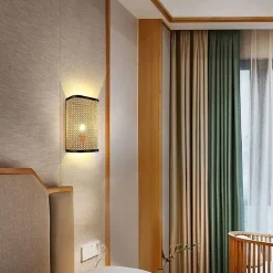 Applique Murale Rectangulaire en Rotin LAVANDA pour Salon et Chambre Style Rustique Douille E27