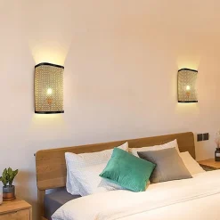 Applique Murale Rectangulaire en Rotin LAVANDA pour Salon et Chambre Style Rustique Douille E27